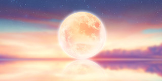 梦幻夕阳下的月亮展板背景